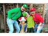 Mario Character Green Octagonal Cap with Navy Blue Strap, Mustache, and Gloves Costume Accessory Set