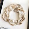 Magnetic buckle pearl necklace small long silk for Women, Lightweight Versatile Bandana , Daily Party Vacation Boho