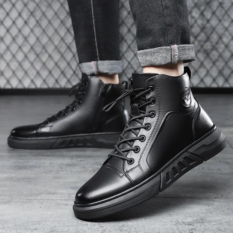 Модные мужские ботинки, повседневные кожаные ботильоны, высокие повседневные туфли на шнуровке, дизайнерская спортивная обувь, высококачественные мужские кроссовки