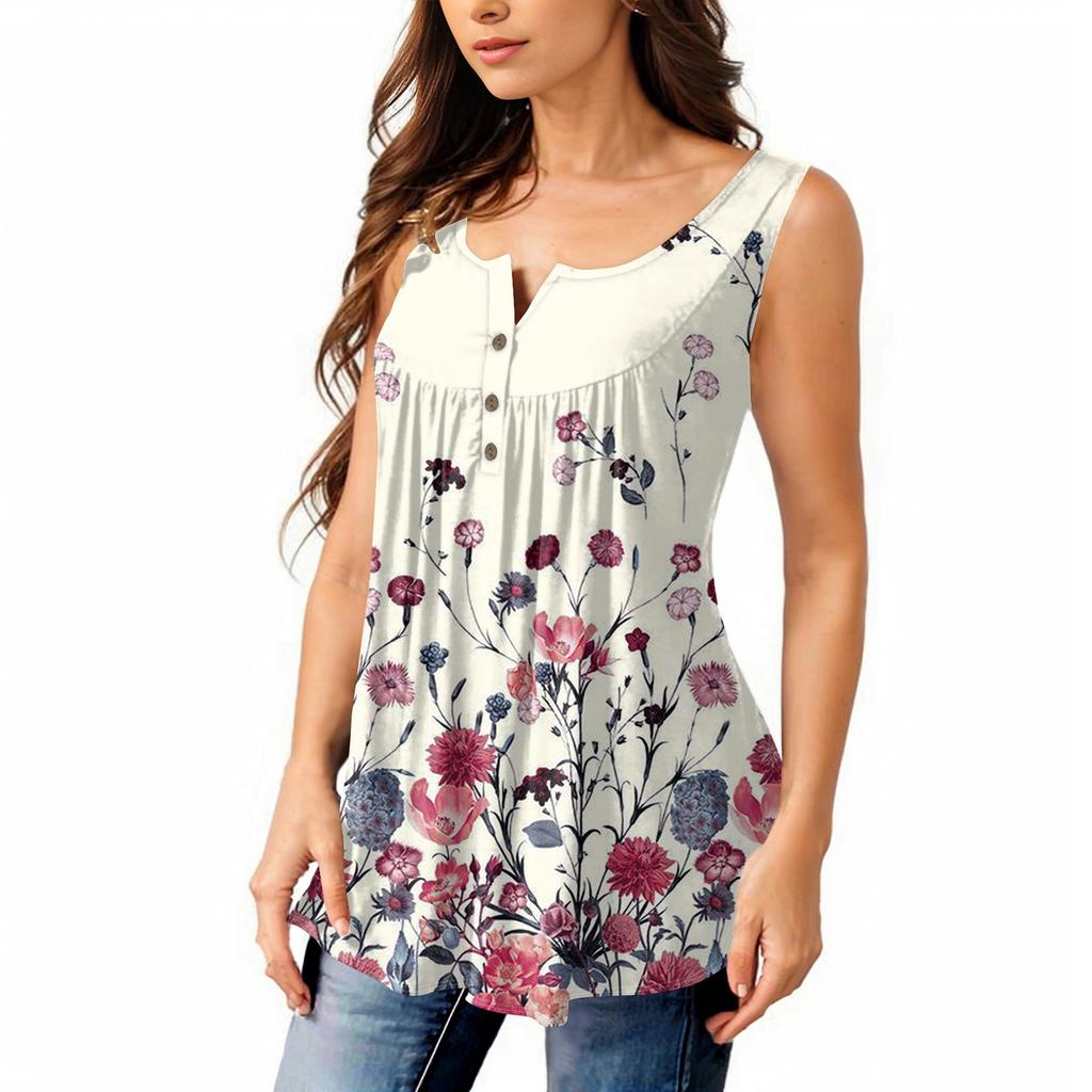 Женская мода плиссированная безрукавка повседневная футболка жилет топ на пуговицах