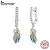 BAMOER 925 Sterling Silver Hypoallergenic Earrings Delicate Colored Feather Ear Buckles Women Earring Stud
