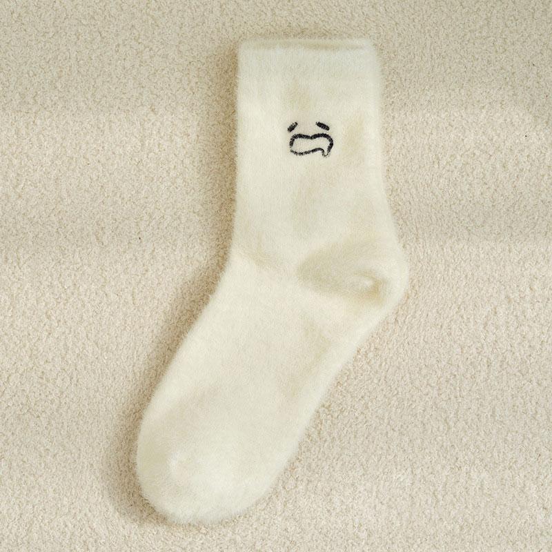 5pairs Women Funny Socks White Winter Warm Socks Smile Cute Kawaii Anime Floor Socks Lolita Y2k Thicken Fuzzy Socks