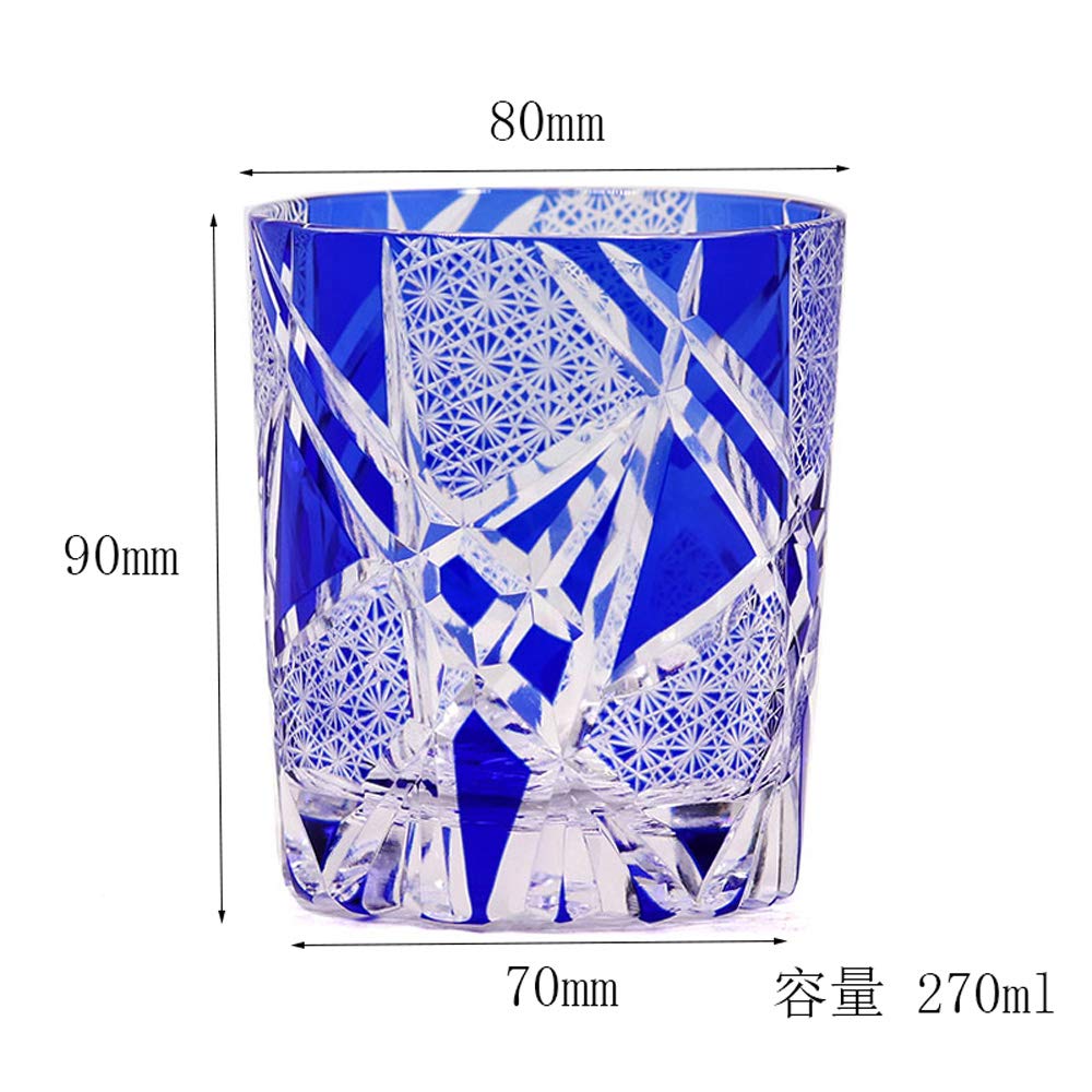 GREEM MARKET Crafts Cut Glass Gift Present Glasswork Kiriko Glass Chrysanthemum Tsunagi Cup Shochu Glass Rocks Glass Blue Blue B Type Product Number