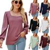 2024 European And American New Product U-Neck Pleated Bubble Sleeve Top Loose Casual Solid Color T-Shirt For Women