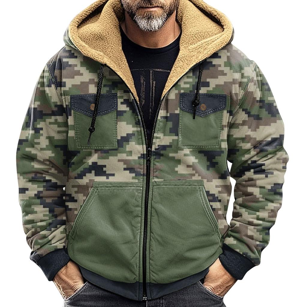 Men's Winter Camouflage Print Jacket Men's Casual Trend Zipper Hooded Jacket