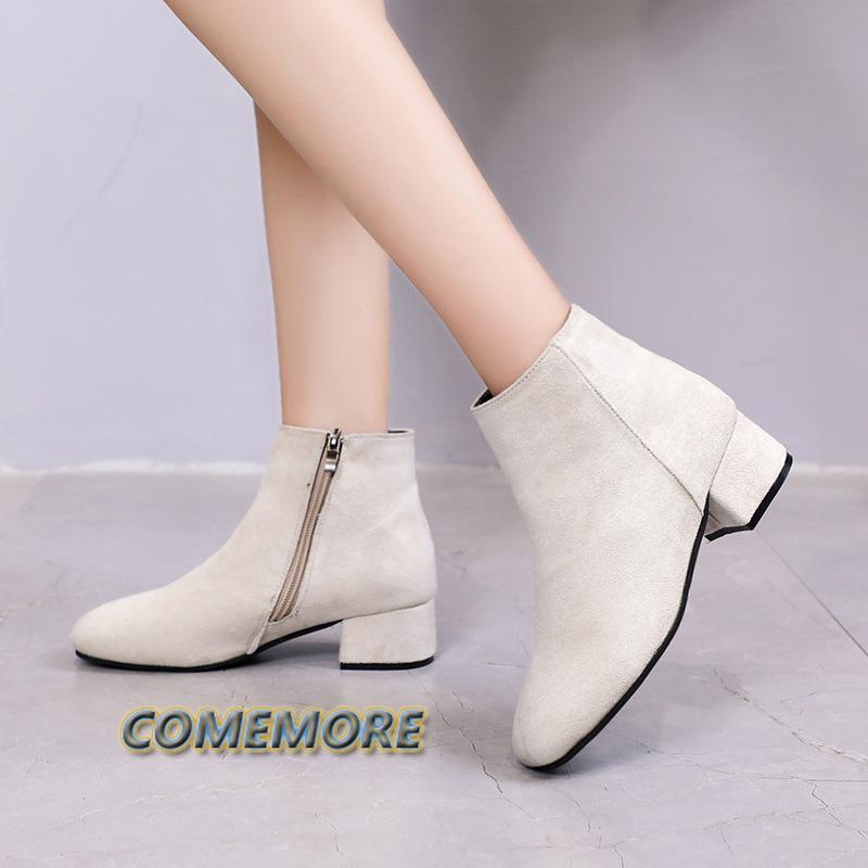 Женские зимние сапоги 2025 года, новые замшевые женские теплые сапоги, модные шерстяные теплые женские ботильоны на среднем каблуке с круглым носком, элегантность