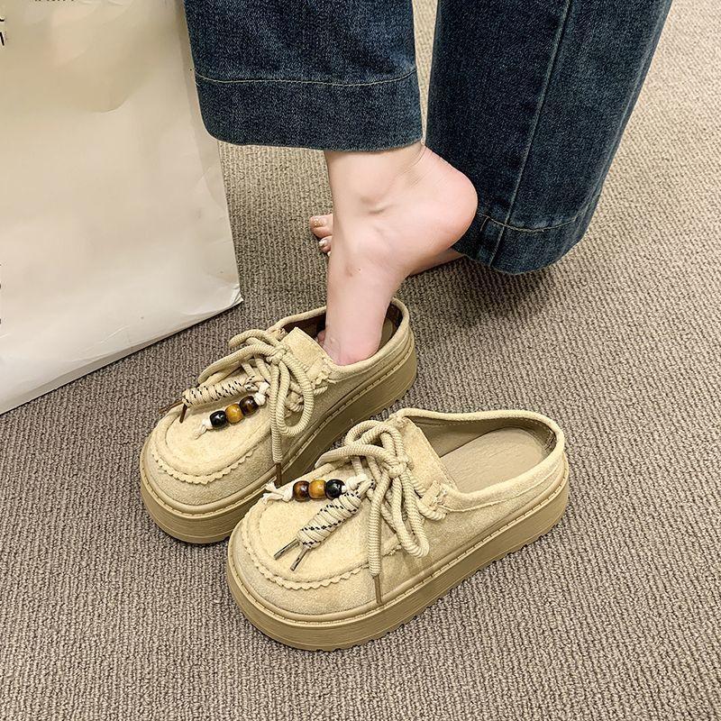 Нишевый дизайнерский сенс, универсальные шлепанцы Boken на толстой подошве, женские, новые осенне-летние 2025, в стиле ретро, этнический стиль, с закрытым носком, полушлепанцы