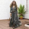 Women's Plaid Maxi Dress Long Sleeve Button-Down Shirt Long Dress Casual V-Neck A-Line