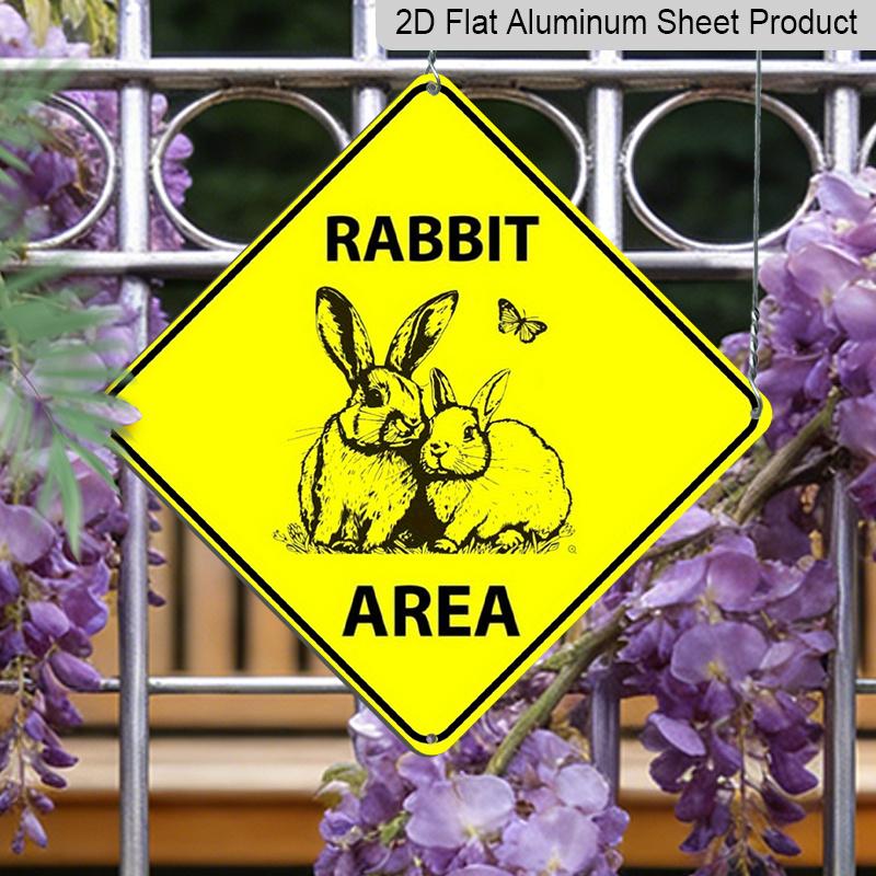 2D Flat - 1pc Funny Rabbit Crossing Metal Sign - Farmhouse Decor with Two Rabbits - for Home, Garden, Easter Party - Durable Metal Plaque Gift for