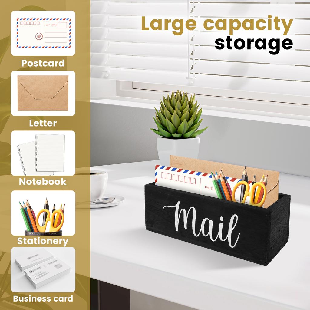 Mail Organizer 2 Slots Solid Tung Wood Mail Holder Decorative Multifunctional Letter Holder for Home Office Entryway Living Room