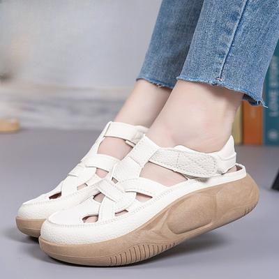 Модные летние популярные сандалии на толстой подошве на липучке для женщин с полым мягким дном, белая обувь, дышащая спортивная обувь для отдыха для женщин