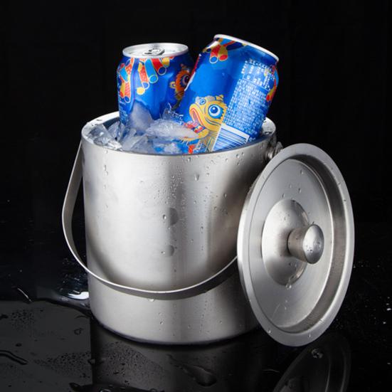 Stainless Steel Ice Bucket 1.6/2/3L Double Wall Insulated Seamless Structure Thickened Handle Ice Bucket for Parties Bars