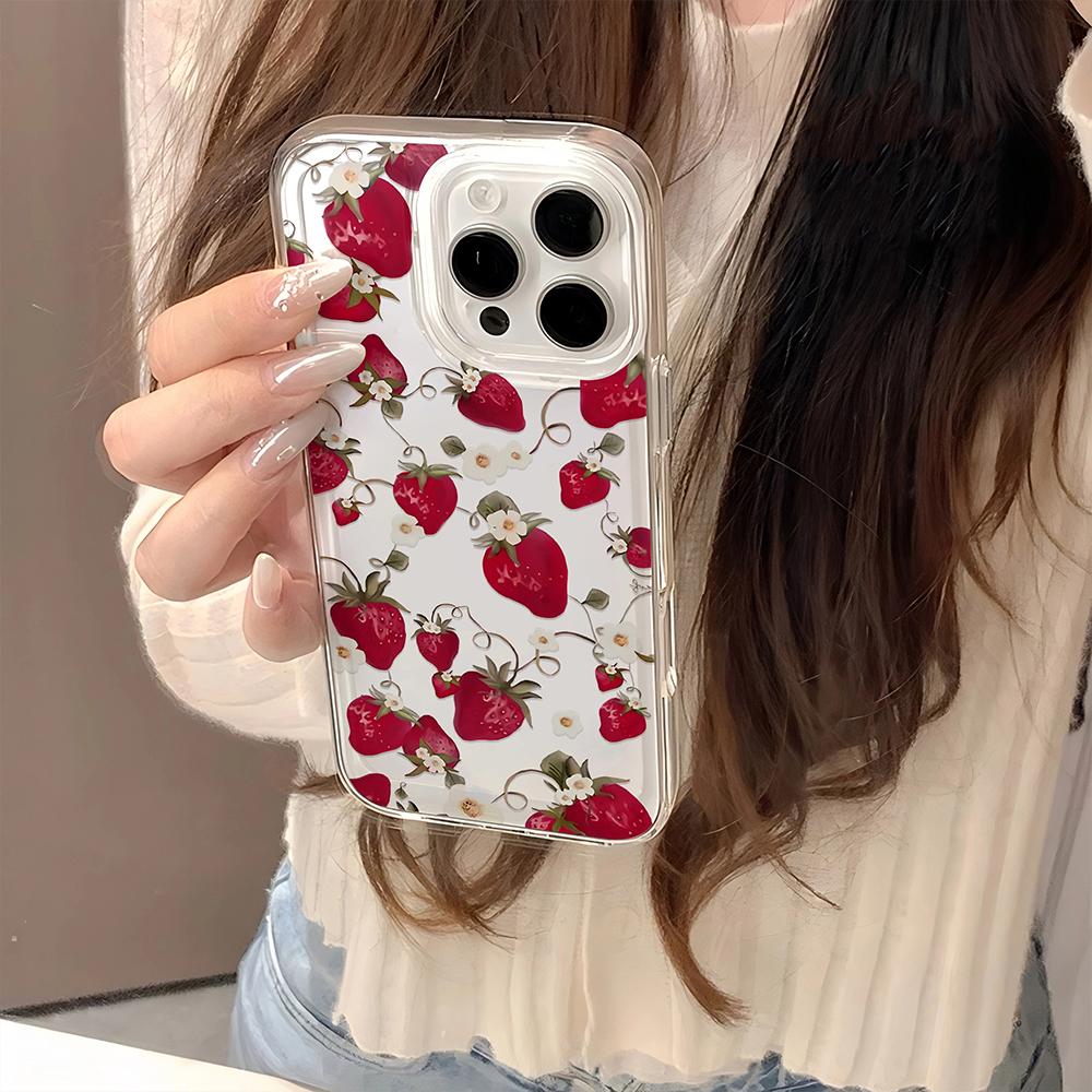 Прозрачный чехол для телефона iPhone 16 15 14 13 12 11 Pro Max 7 8 Plus XR XS Max в стиле Y2k с клубникой, противоударный, с прозрачной задней крышкой