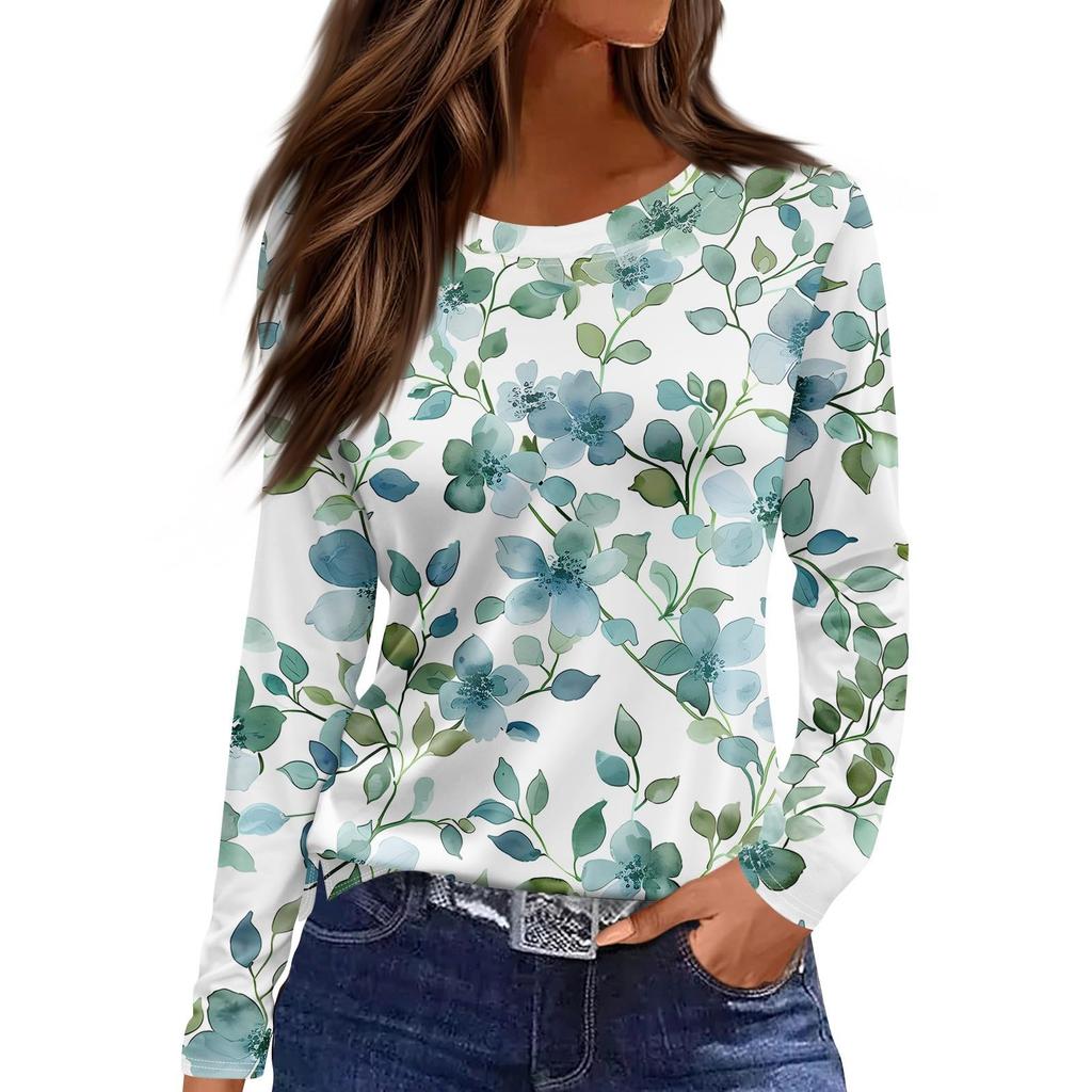 Women's Casual T-shirt 3D Printed Floral Floral Print Round Neck Retro Elegant Long Sleeves Women's Fashion Pullover Long Sleeve