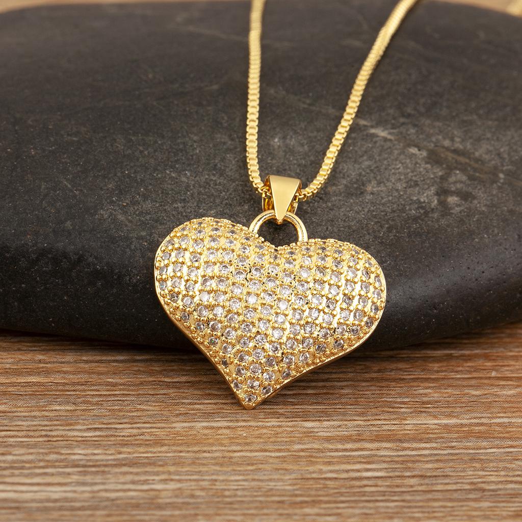 Nidin Classic New Design 3 Styles Heart Shape Charm Pendant Necklace For Female Male Light Luxury Copper Neck Jewelry Chic Gifts