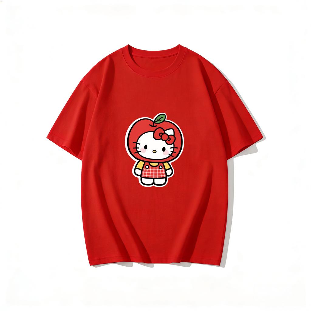 Летние футболки с принтом Hello Kitty для женщин, короткий рукав, 100% хлопок, семейные matching-наряды, топы, модные Y2k