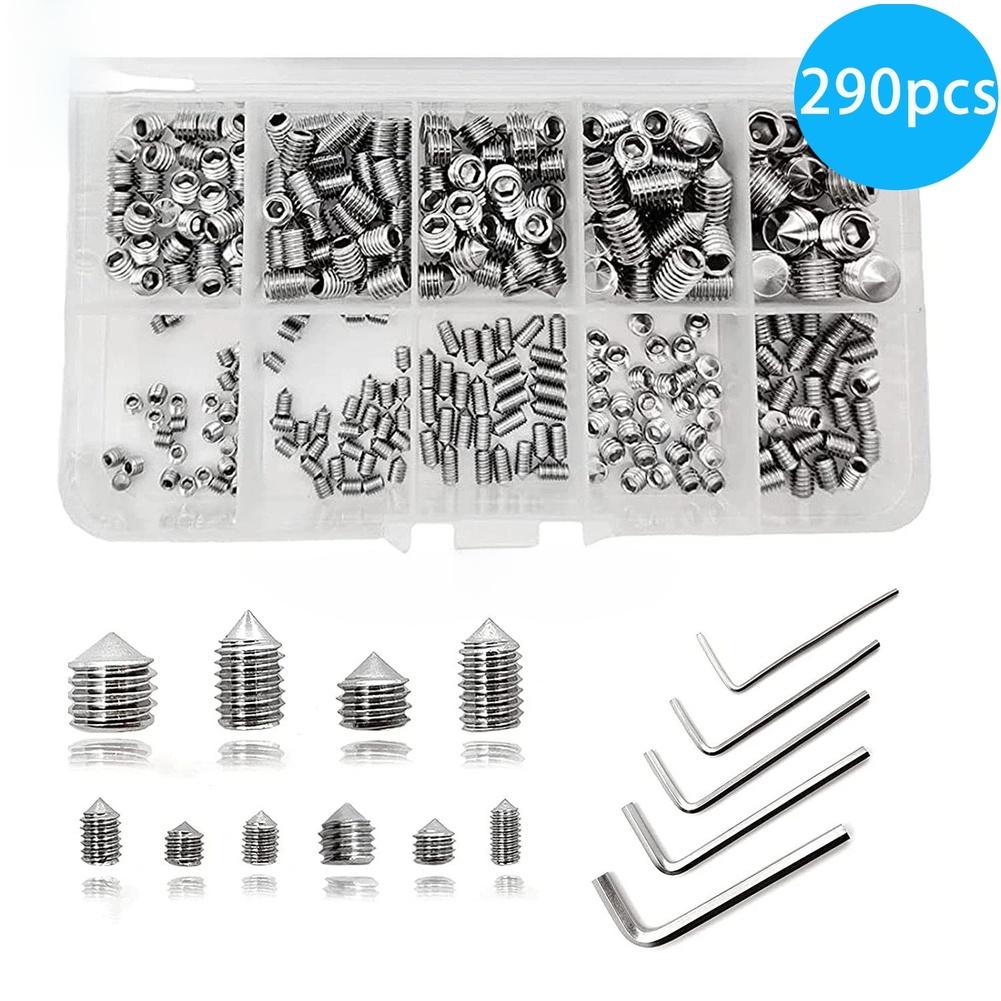 Metric Grub Screws Hex Socket Set For Electronics Repair 304 Stainless Steel Flat Point Tip Multi-size Kit For M5