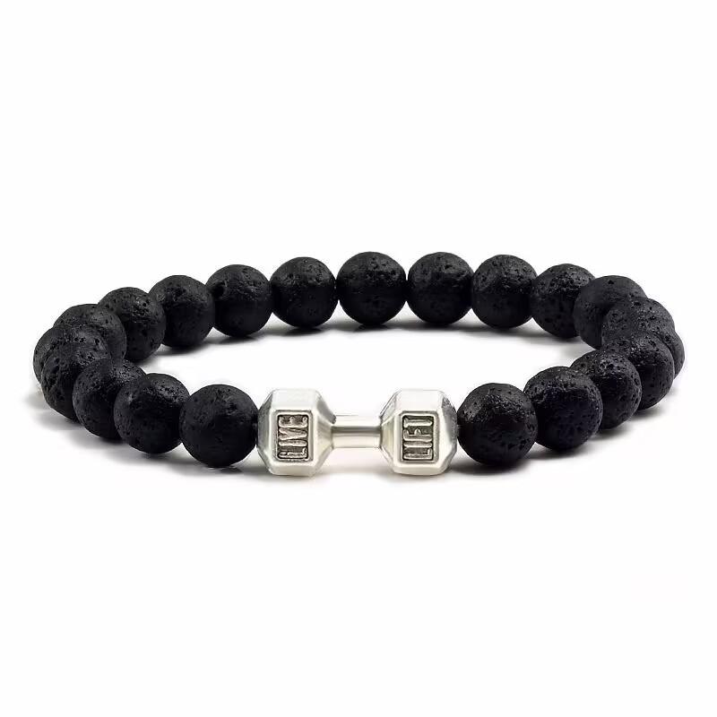 Charm Gym Beaded Bracelet Fitness Punk Men Bracelets Matte Stone Adjustable Unisex Fashion Dumbbell Bracelet