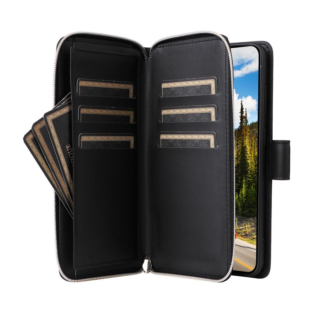 R20 For Samsung Galaxy S24 Case Zipper Leather Phone Cover with 9 Card Slots