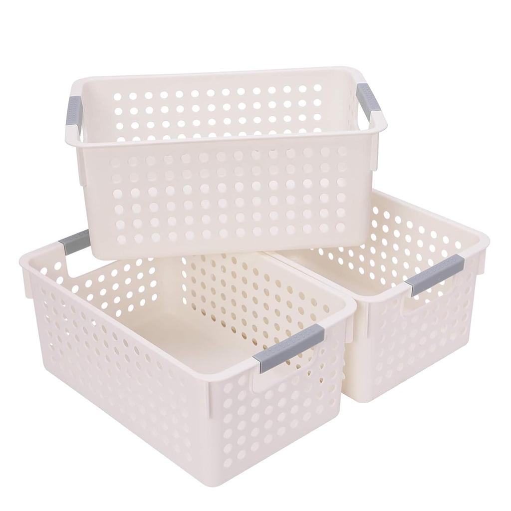 JAKAGO 3-piece storage basket box plastic (storage case small item cosmetics kitchen seasonings) white