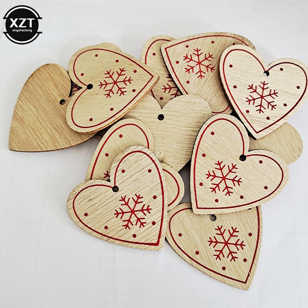 10PCs 5cm Wooden Christmas Ornaments Kids Toys For Chirstmas Tree Hanging Pendants Xmas DIY Decoration For Home Party New Year