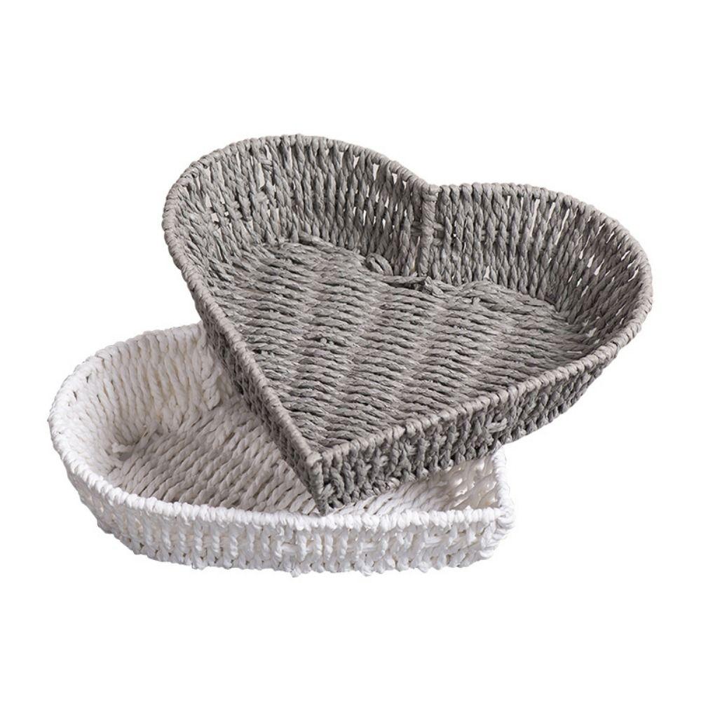 Stackable Heart Shape Basket Handmade Paper Rope Fruit Plate Woven Storage Basket Snack Storage