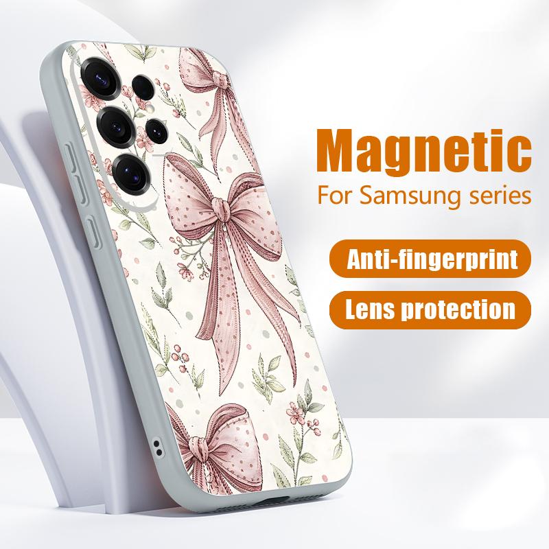 Чехол с узором из вишневых бантиков для Samsung Galaxy S26 Ultra S25 Edge S24 Plus S23 FE S22 A17 A54 A55 A56 A57 5G Магнитный Для Magsafe Матовый Чехол