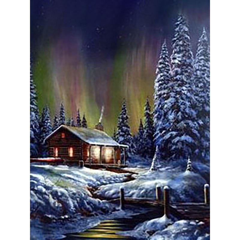 5D DIY Diamond Painting Winter Snow Landscape Full Round Drill Diamond Embroidery Cross Stitch Wall Art Picture of Rhinestone