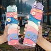 1PC Pastel Rainbow Cloud Daisy Print 750ml Color Plastic Sports Water Bottle Leakproof Flip Straw Lid Suitable for Sports Office Home Use