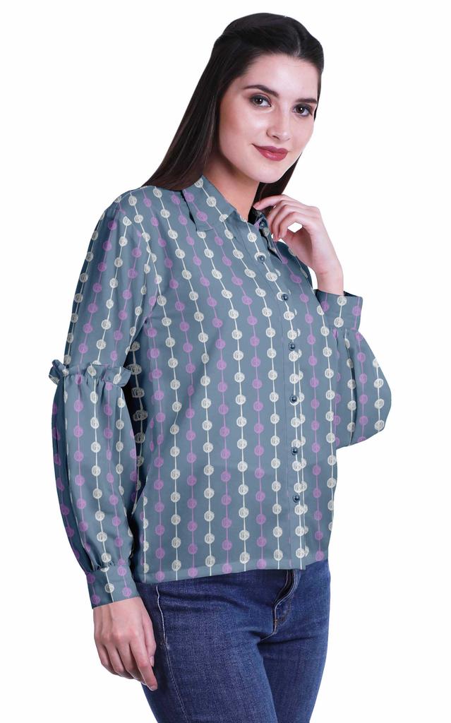 Moomaya Printed Long Sleeve Top For Women Classic CollarA  SummerA  Button Up