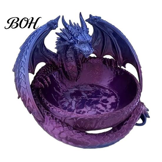 Medieval Dragon Decor 3D Printed Storage Tray for Jewelry Keys, Decorative Desktop Organizer with Durable Pla Box Detailed Fantasy Scales &