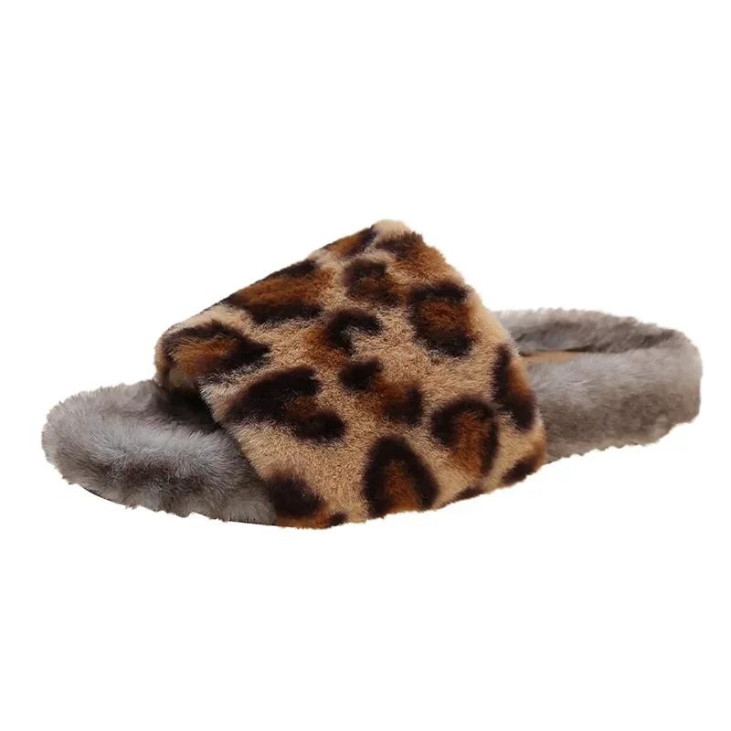 Fashion Leopard Print Fashion Slippers Women's Plush Comfortable Cotton Slippers Winter 2024 Trend Household Flats Casual Shoes