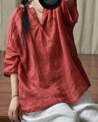Женские винтажные рубашки Ramie, летние свободные топы с половиной рукавом, женские однотонные свободные рубашки