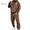 Мужской костюм с капюшоном и брюками, уличный, с плюшевой подкладкой, большой размер, свободный спортивный костюм для улицы, однотонный зимний спортивный костюм, комплект из брюк с завязками на щиколотках