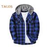 Fall Spring Men Shirt Hooded Drawstring Long Sleeves Color Matching Plaid Print Single-breasted Daily Wear School Home Shirt Coat