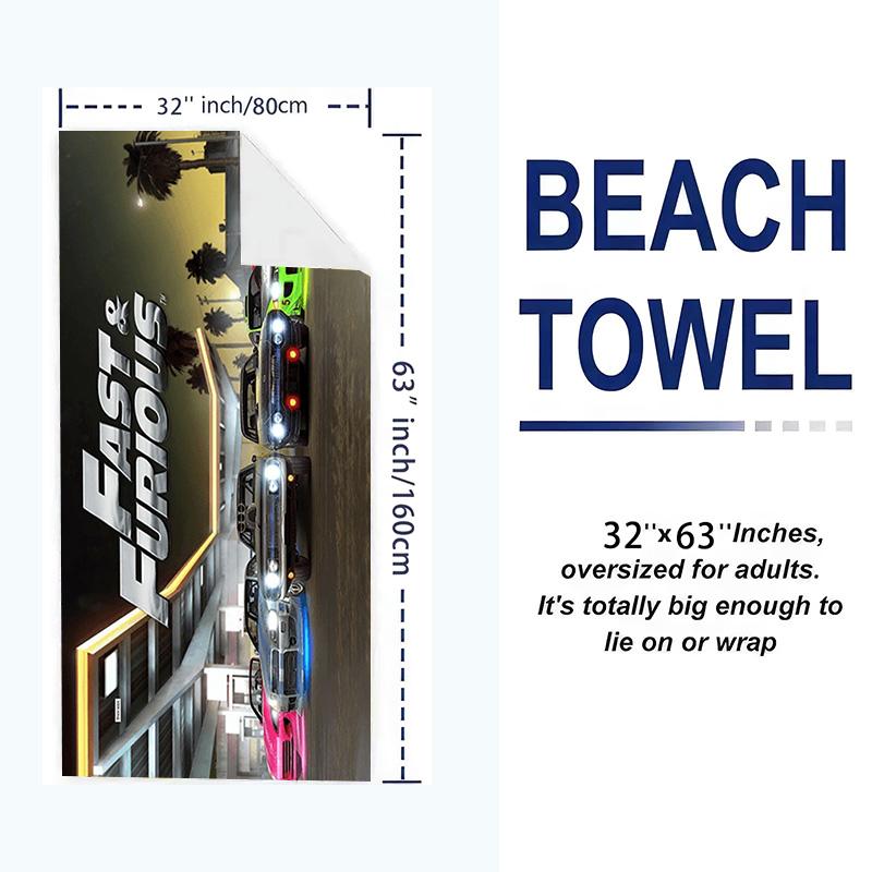 Fast Furious Print Beach Towel, Large Soft Quick Dry Towel for Beach Camping Swimming