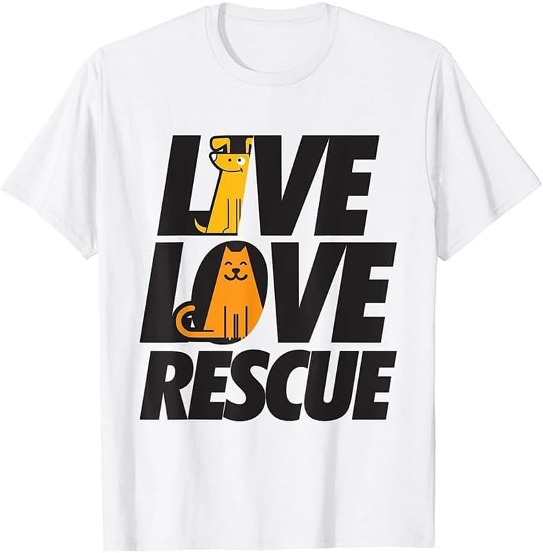 & Dog Rescue Shirt Live Love Rescue Animal T-Shirt Vinta Men Gift Tee