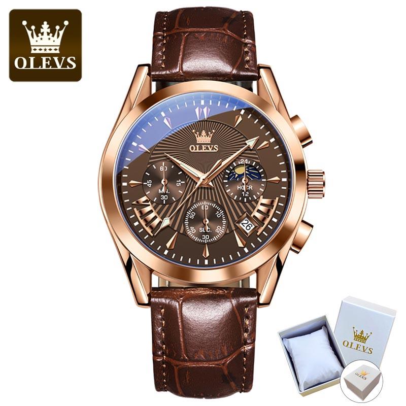 OLEVS 2876 С подарочной коробкой Многофункциональные спортивные с календарем Кварцевые настольные водонепроницаемые мужские часы Мужские часы