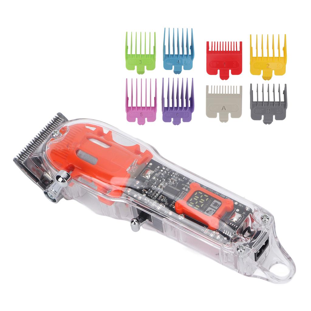 Electric Hair Clipper LED Display Incisive Blade USB Rechargeable Hair Trimmer Transparent Orange