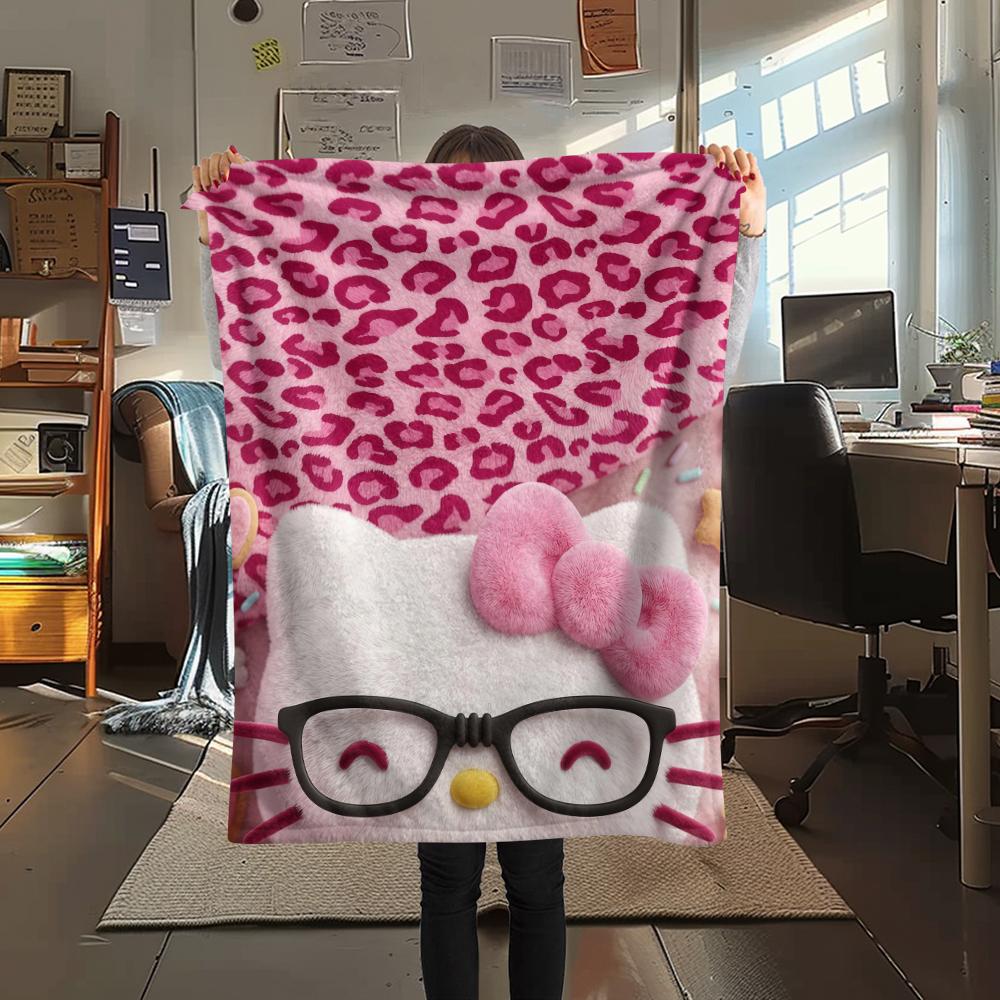 1 шт. Розовое фланелевое одеяло Hello Kitty с принтом, Высококачественное, Для всех сезонов, Декор для дома, Тепло и комфорт, Идеально для рождественских подарков
