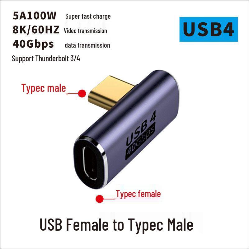 USB-адаптер типа C: Папа-Мама-Папа-Мама, Г-образный Thunderbolt 3 под углом 90° для компьютеров