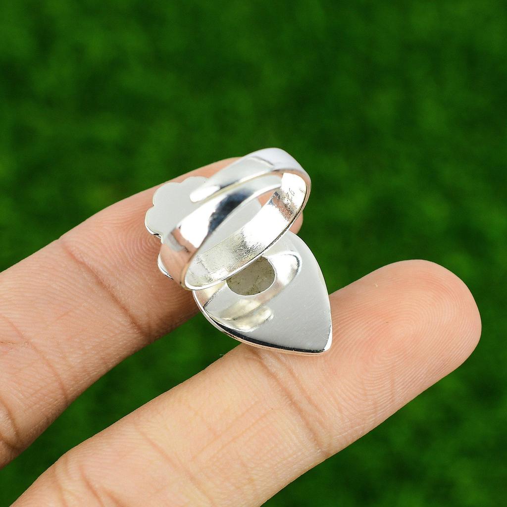 925 Silver Natural Rainbow Moonstone Statement Flower Adjustable Ring