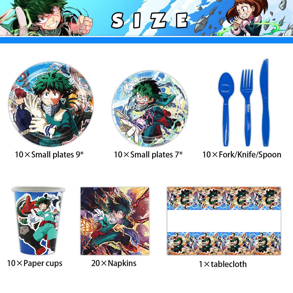 My Heros Academiaed Birthday Themed Party Decorations Balloon Set Tableware Tablecloths Cake Toppers Party Supplies Baby Shower
