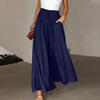 Women's Solid Color Trousers Elastic Belt Wide Leg High Waist Long Culottes