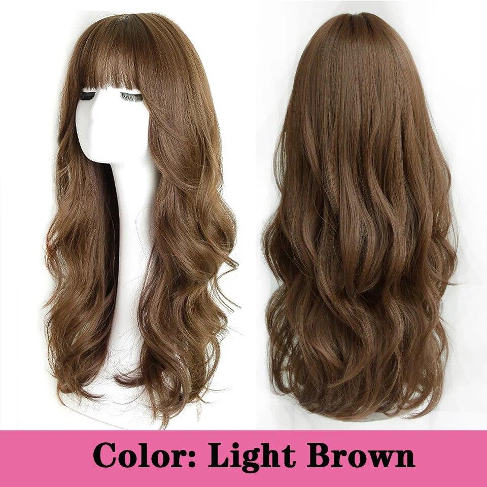 Длинный вьющийся синтетический парик с челкой по центру, темно-коричневый парик из натуральных вьющихся волос, женский парик для косплея, парик из термостойкого волокна