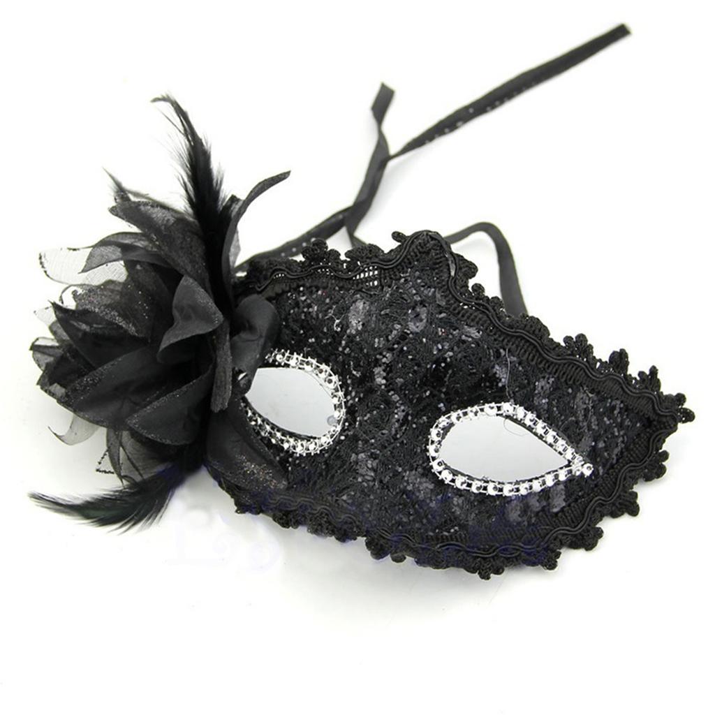 Feather Rhinestones Masquerade Mask Lace Flower Half Face Sexy Feather Flower For Couple Masquerade Ball Party Game