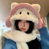 Korean Headphone 3 In 1 Caps Women's Fluffy Plush Warm Cat Ears Hooded Scarf Earflap Hat Gloves Mittens Cartoon Cat Warm Winter