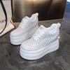 Fashion 10CM Wedge Heels Sneakers New Autumn Women Bling Crystal Skateboard Shoes Breathable Leather High Platform Vulcanize White Shoes