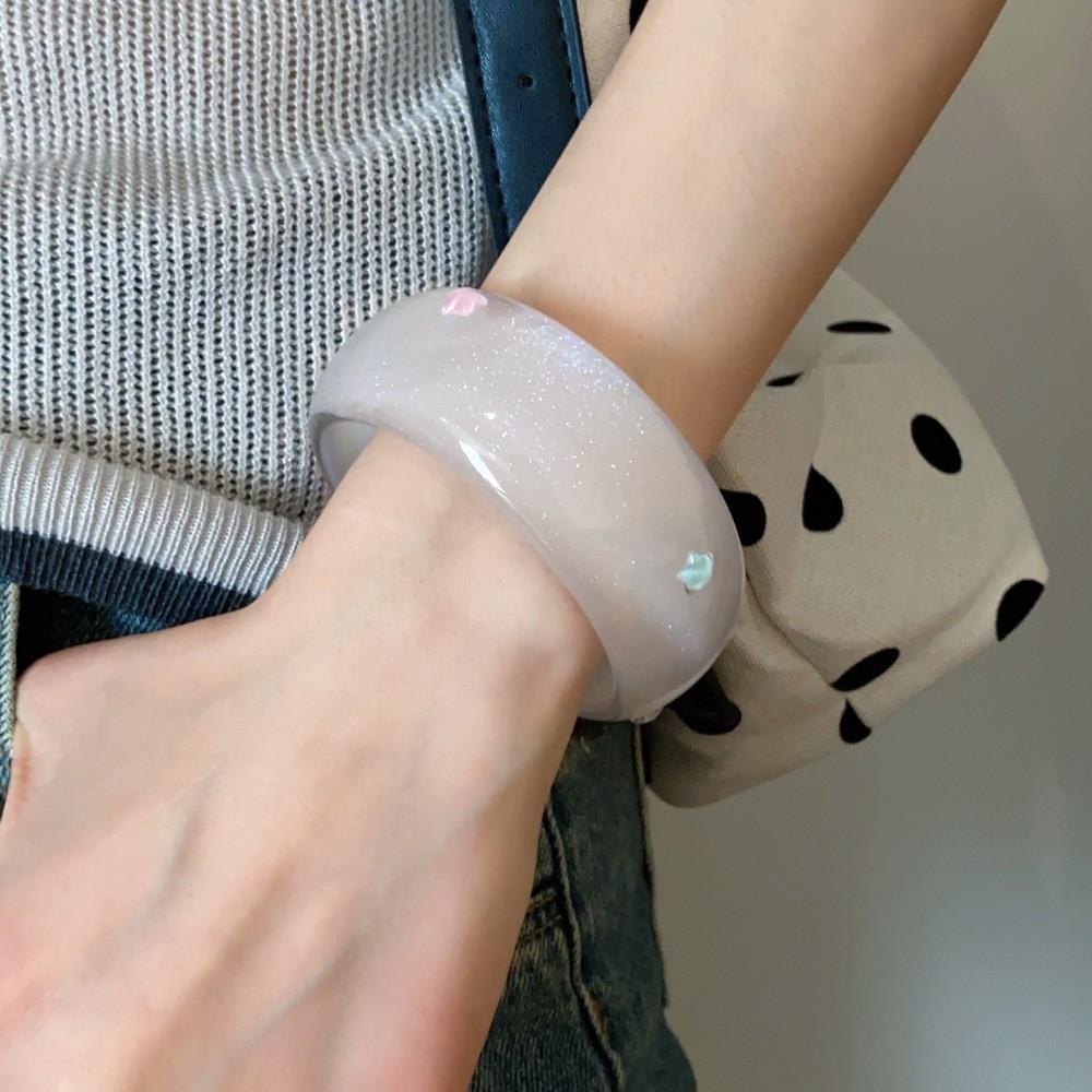 Circle Geometric Aurora Dopamine Bangle Resin Smudging Retro Hand Ring Women Wide Bracelet Gift