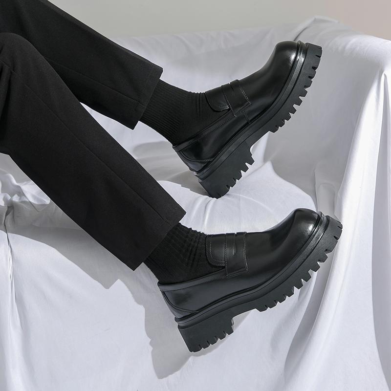 Men Loafer Dress Elevator Shoes Height Increase Classic Leather Thick Sole Creepers Platform Shoes